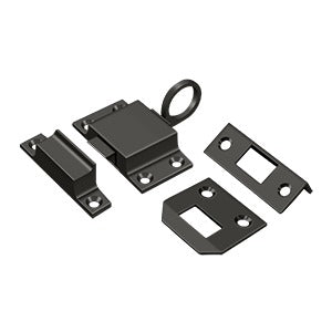 Transom window catch set includes a latch and two strike plates, available in multiple finishes for versatile use.