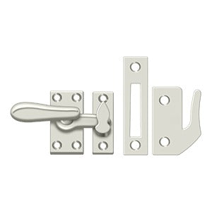 Medium window lock casement fastener, 1" x 2-7/8", available in multiple finishes, sold individually for secure window closure.