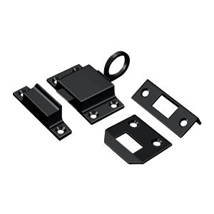 Transom window catch set in various finishes, measuring 1-5/8" x 2-1/4", sold individually for secure window closure.