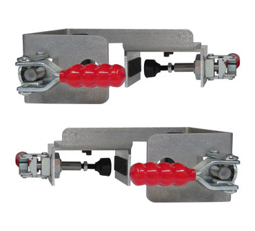 Durable drawer front clamps sold in pairs, featuring adjustable handles for secure and precise alignment during installation.