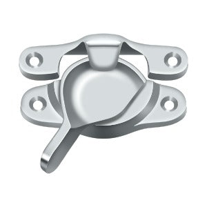 Window sash lock measuring 1-1/8 inches by 3 inches, available in multiple finishes, sold individually.