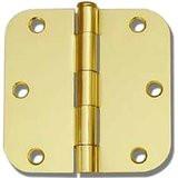 Polished brass residential door hinges, 3.5" x 3.5" with 5/8" radius, sold in pairs for smooth door operation.
