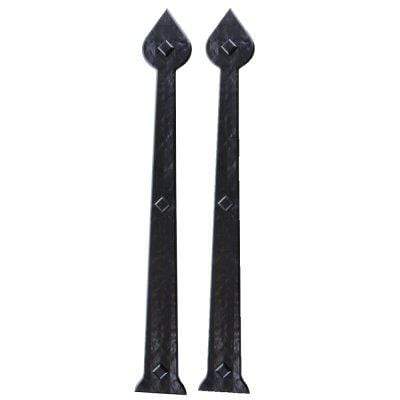 Set of 4 magnetic clavos strap hinges for garage doors, 18-inch black hammered finish for a stylish look.