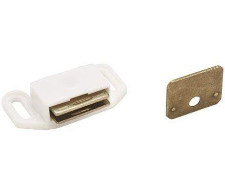 Magnetic cabinet catch measuring 2 inches by 1-1/8 inches, available in multiple finishes, sold individually.