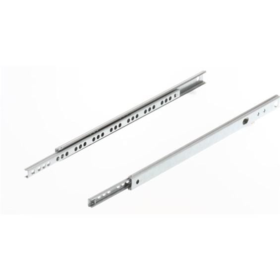 Ball bearing drawer slides in pairs, made of steel, available in multiple sizes for smooth double acting operation.
