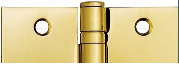 Hager spring hinge in 4-inch square with 5/8-inch radius, available in multiple finishes, sold individually.