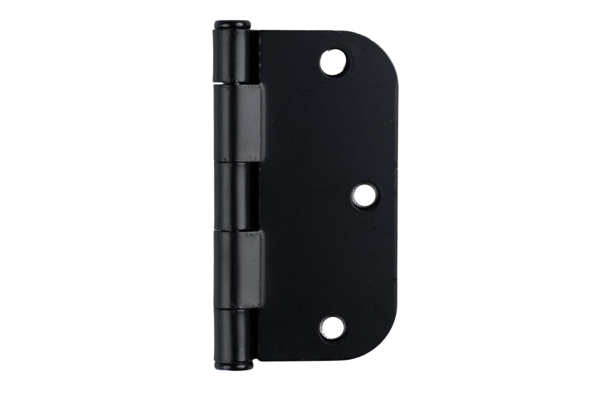 Plain bearing black residential door hinges, 3.5 inches with 5/8 inch radius, sold in a convenient 2 pack.