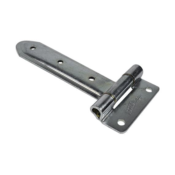 Embossed steel truck and trailer hinge with narrow bracket, zinc plated, suitable for side and rear doors, sold individually.