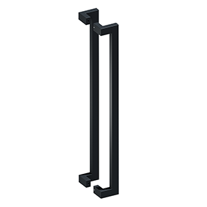 Modern back-to-back offset pulls in various sizes and finishes, sold as a 2 pack for stylish door hardware.