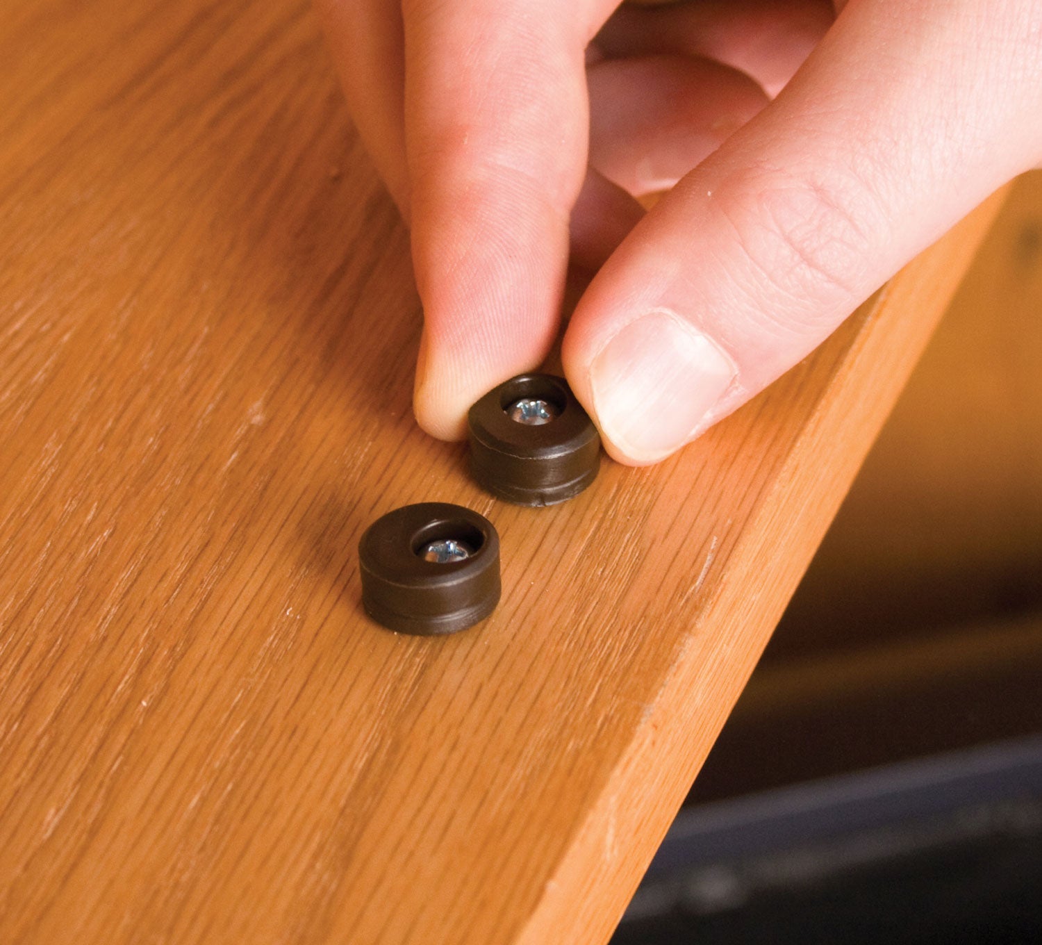 Euro cabinet door stops in a 10 pack, designed to prevent cabinet doors from hitting walls or other surfaces.