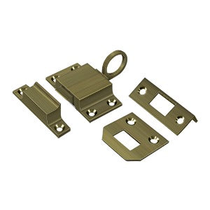 Transom window catch set includes multiple finishes, measuring 1-5/8" x 2-1/4", sold individually for secure closure.