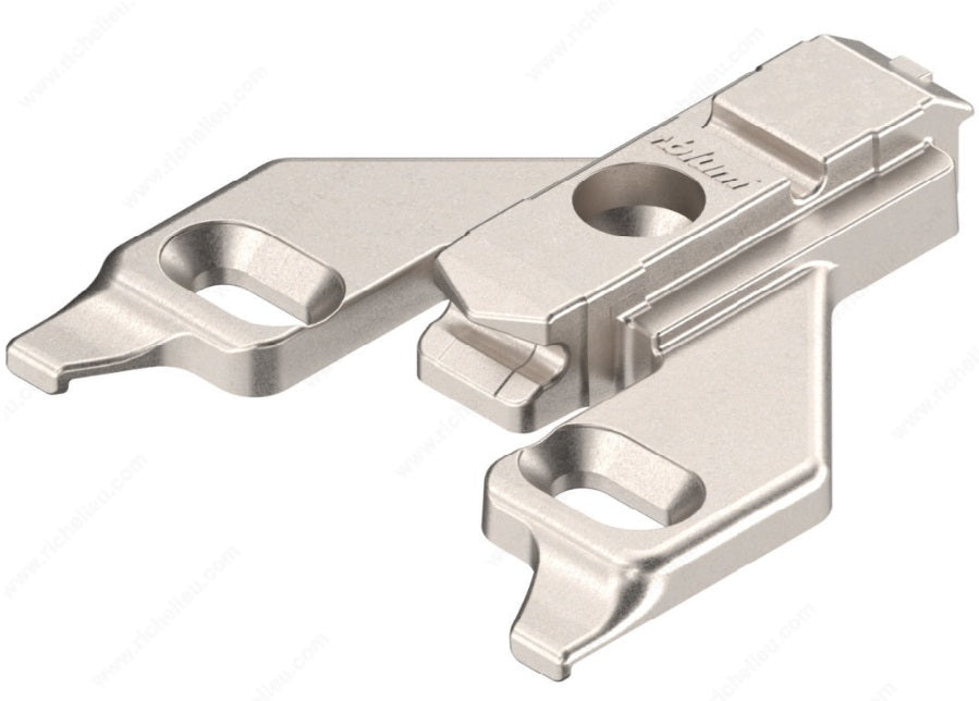 Off-center face frame adapter plate in nickel finish, 0 mm height, designed for cabinet hardware applications.
