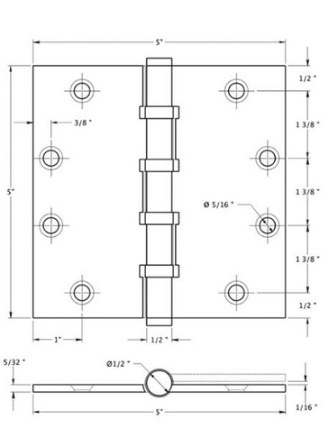Heavy Duty Commercial Ball Bearing Hinges 5" Inch Square - Multiple Finishes Available - 2 Pack