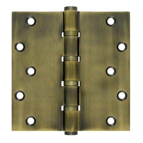Commercial Ball Bearing Hinges - Deltana Commercial Ball Bearing 5" X 5" Square Corner 4 Ball Bearing Full Mortise Hinge - Solid Brass - 2 Pack