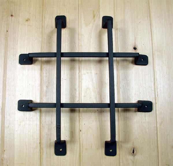 Economy rustic flat tip door and gate grille in black powder coat, 12-1/4" x 13-1/2", features four bars.
