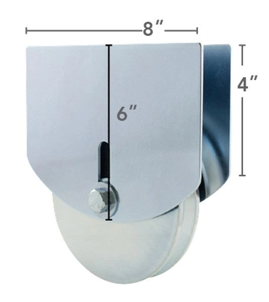 Durable 6-inch gate wheel with mounting plates, ideal for smooth gate operation and easy installation. Sold individually.