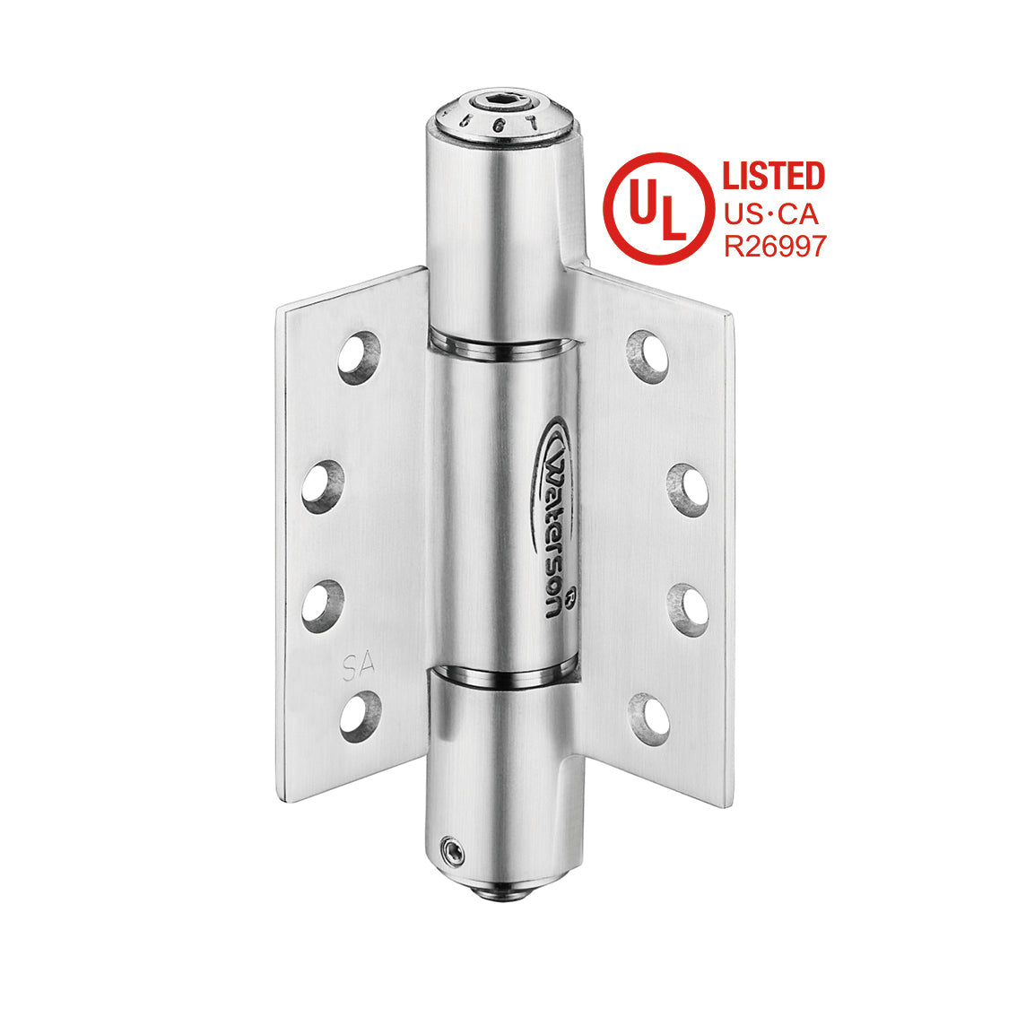 Heavy duty self-closing spring hinges in 4x4 inch size, made of 304 stainless steel, suitable for heavy doors.
