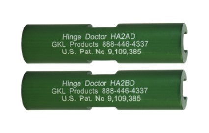 Hinge Doctor HA2X2D residential set for easy hinge installation and repair, featuring durable green plastic design.