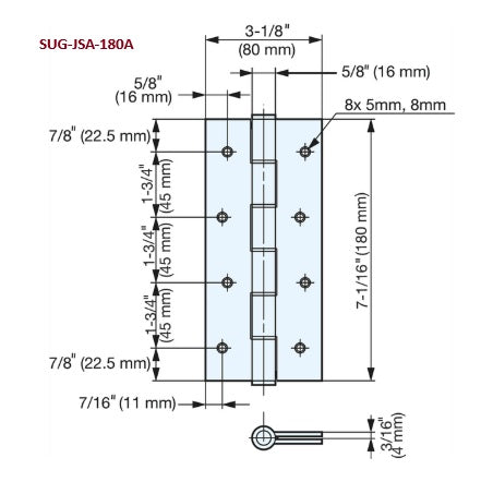 Spring Loaded Aluminum Hinges - Adjustable Self-Closing - Single Hinge - Sugatsune