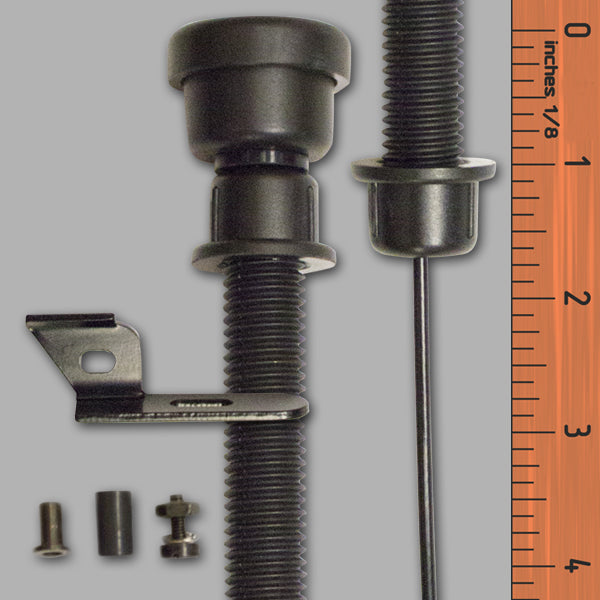 Adjustable black gate latch pull for posts 2-1/4" to 5-1/2", suitable for wood, vinyl, and metal gates.