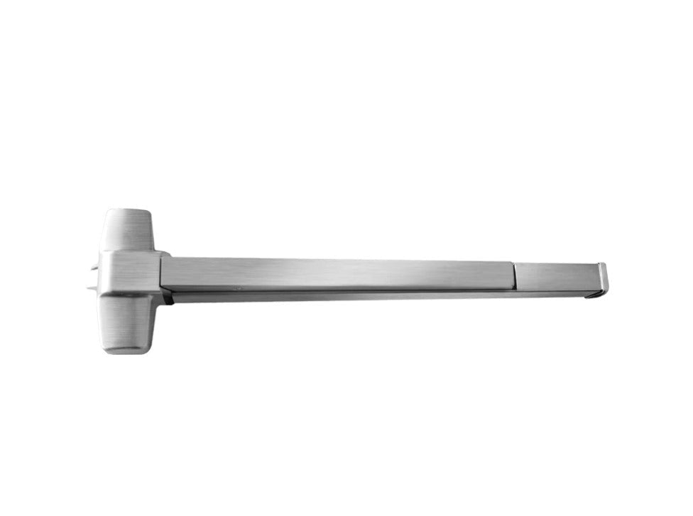 Brushed finish outdoor panic bar for gates, 36-inch key cylinder panic hardware kit, compatible with 5000, 5500, 6000 series.