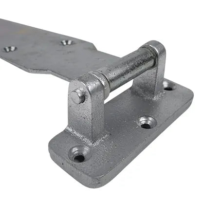 Heavy duty refrigeration hinge for cold storage, 14-1/2 inches, zinc plated, sold individually with multiple offsets.