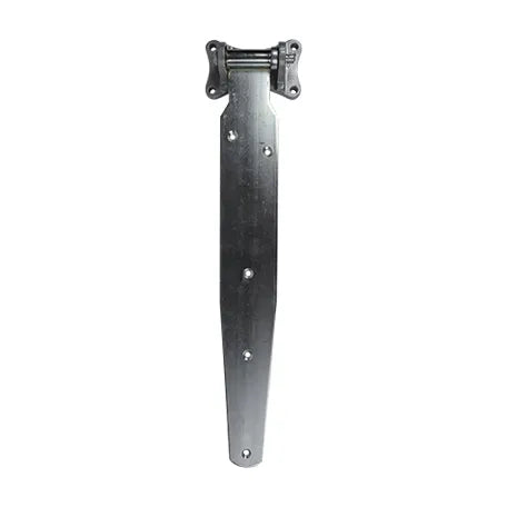 Heavy duty refrigeration hinge for cold storage, 28 inches long, zinc plated, sold individually with multiple offsets.