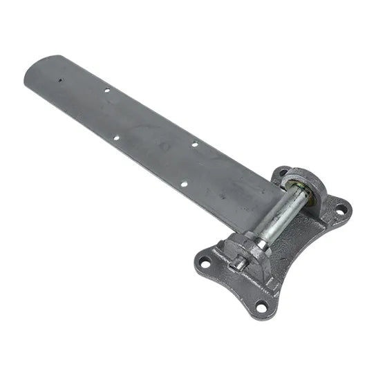 Heavy duty refrigeration hinge for cold storage, 17 inches long, zinc plated, available in multiple offsets, sold individually.