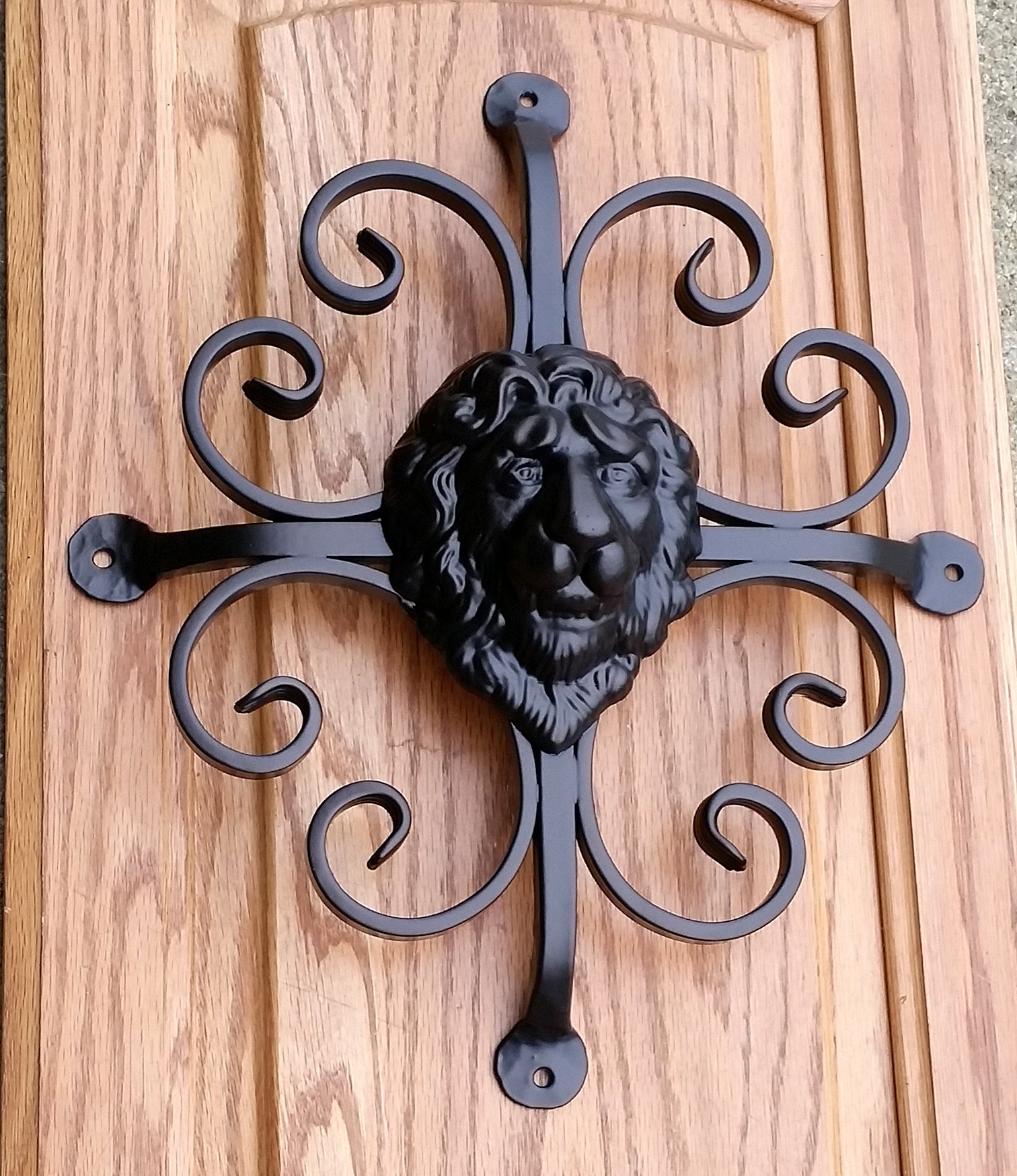 Premium fishtail scroll door and gate grille featuring a lion head design, measuring 12x14 inches, available in multiple finishes.