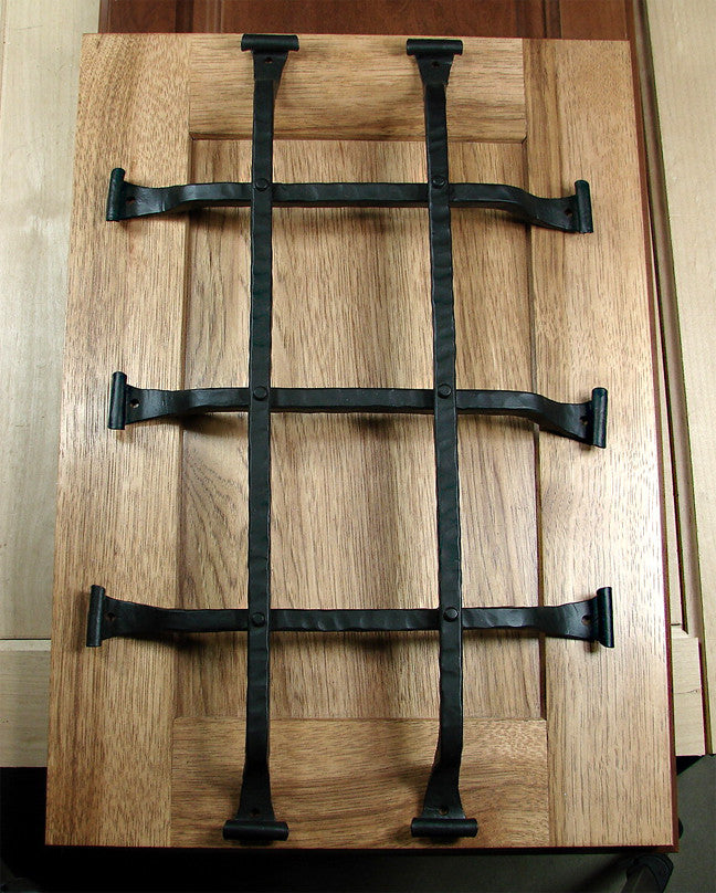 Premium curled tip door and gate grille in black powder coat finish, 12x20 inches, featuring five bars for durability.