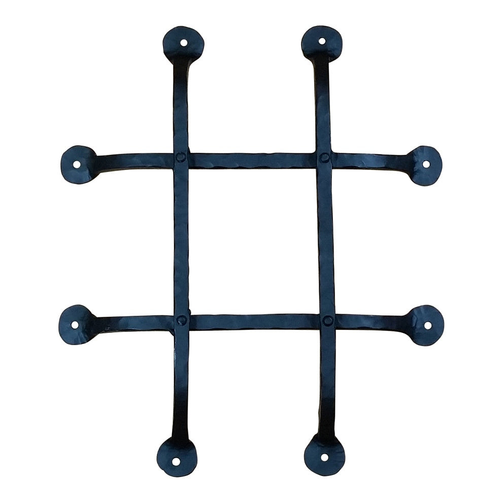 Premium flat tip door and gate grille in black powder coat finish, measuring 12x14 inches with four bars.