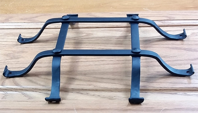 Standard curled tip door and gate grille, 10"x12", 4 bars with flared mounting legs, black powder coat finish.