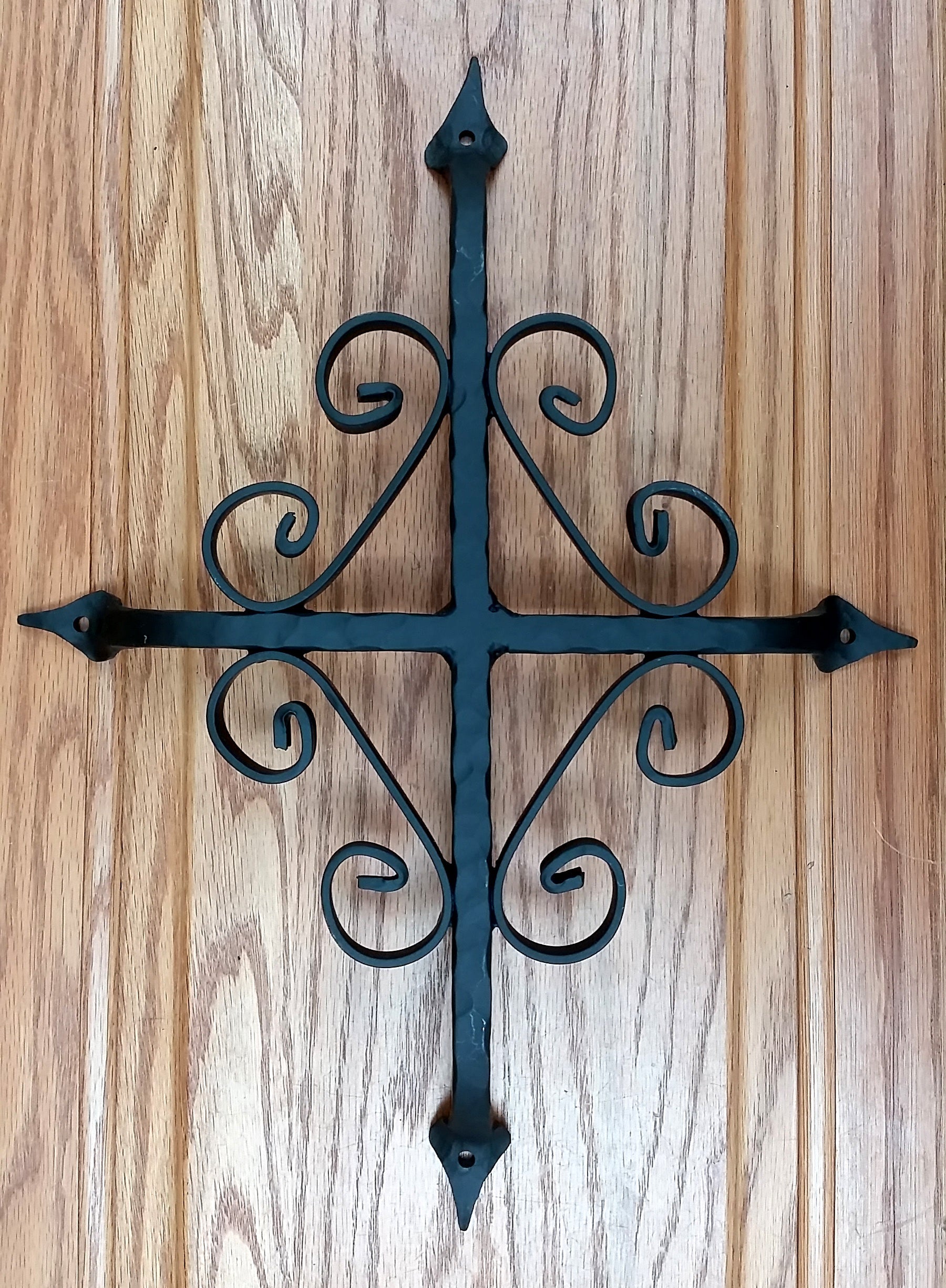 St. Augustine door and gate grille in black powder coat finish, measuring 12x14 inches, featuring decorative scrollwork.