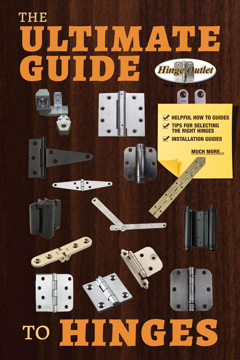 Comprehensive eBook on hinges featuring selection tips, installation guides, and various hinge types for projects.