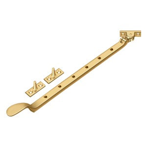 13-inch colonial window casement stay adjuster in various finishes, includes mounting hardware for easy installation.
