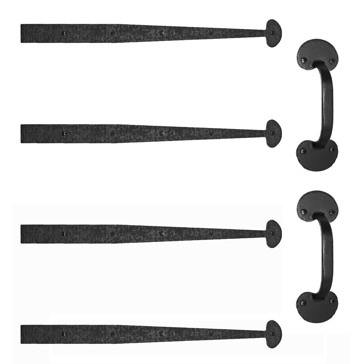 Matte black small bean garage door hardware kit set includes two straps and one handle, designed for stylish installations.