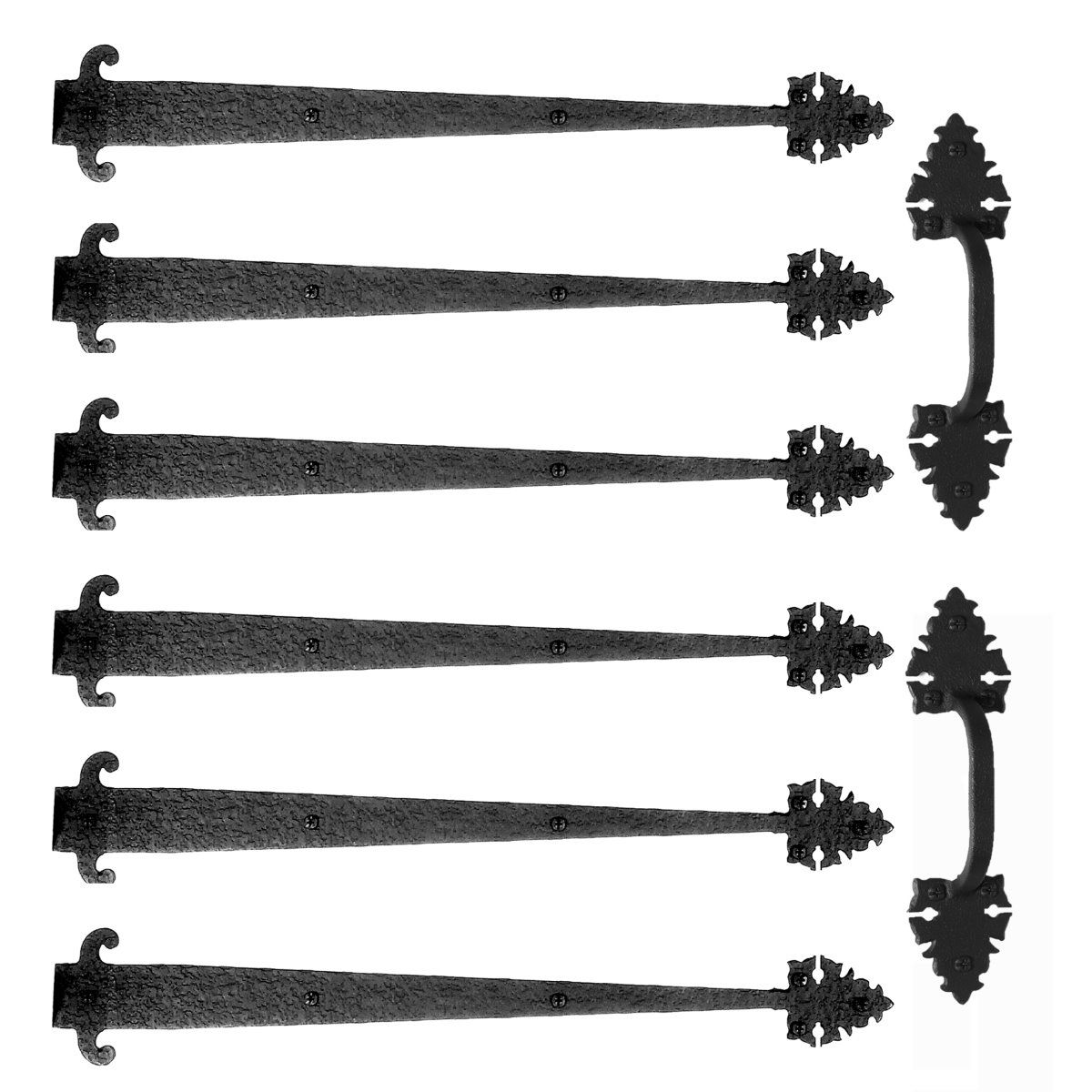 Large Warwick Garage Door Hardware Kit in matte black, includes decorative straps and handles for stylish installation.