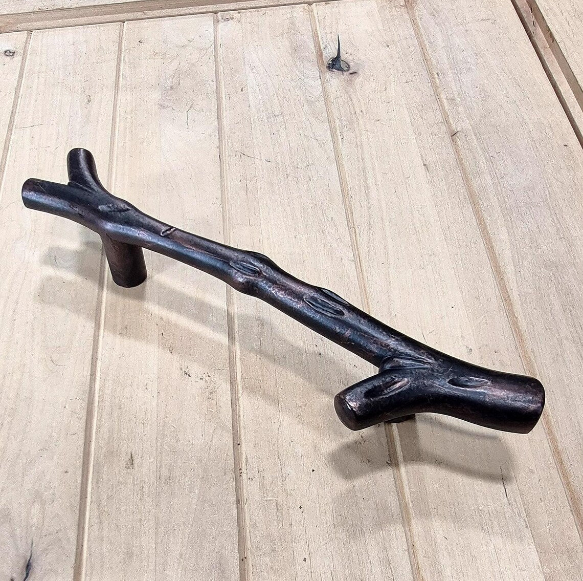 Tree branch handle pull, 13-1/2 inches, ideal for barn doors, available in multiple finishes, sold individually.