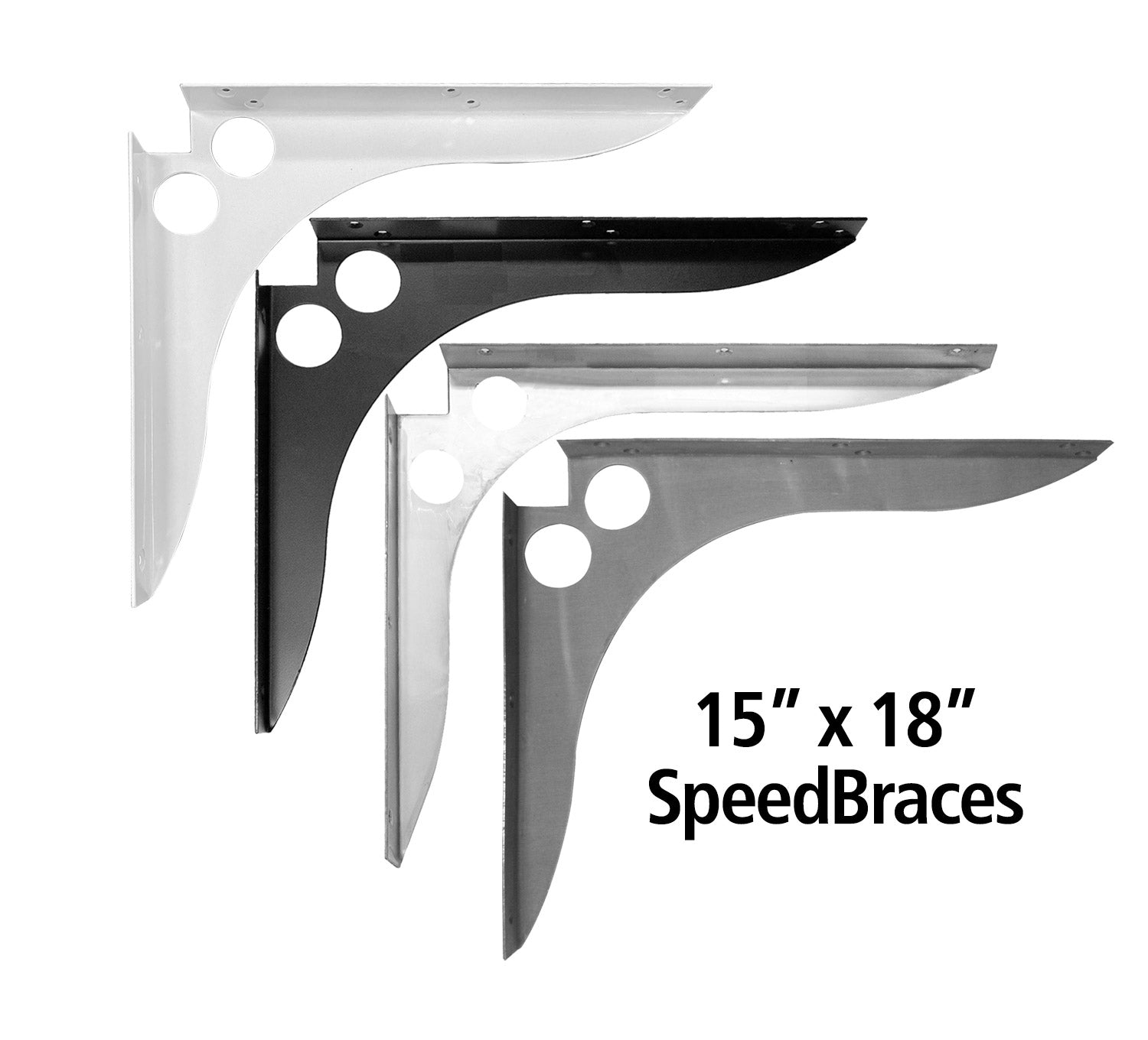 SpeedBrace support brackets in various sizes and finishes, ideal for shelving and structural support. Sold individually.