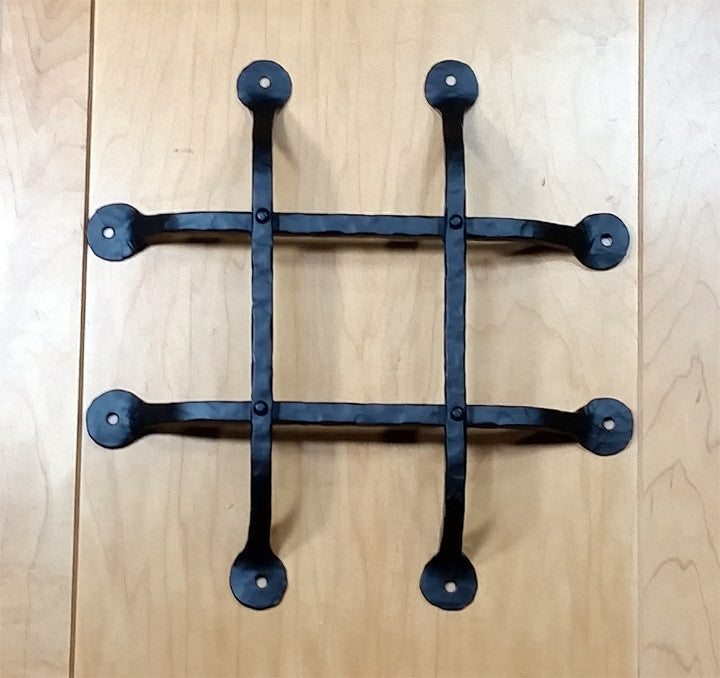 Premium flat tip door and gate grille in black powder coat finish, 12x12 inches, featuring four bars for durability.