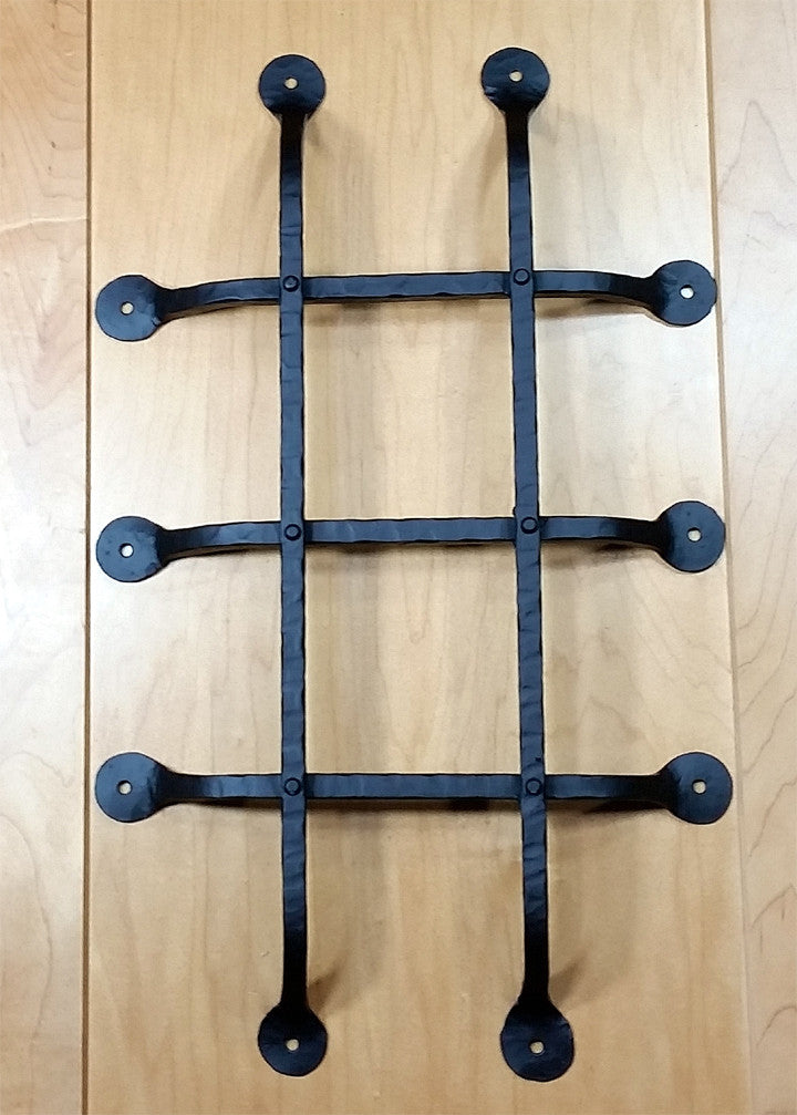 Premium flat tip door and gate grille in black powder coat finish, measuring 12x20 inches with five bars.
