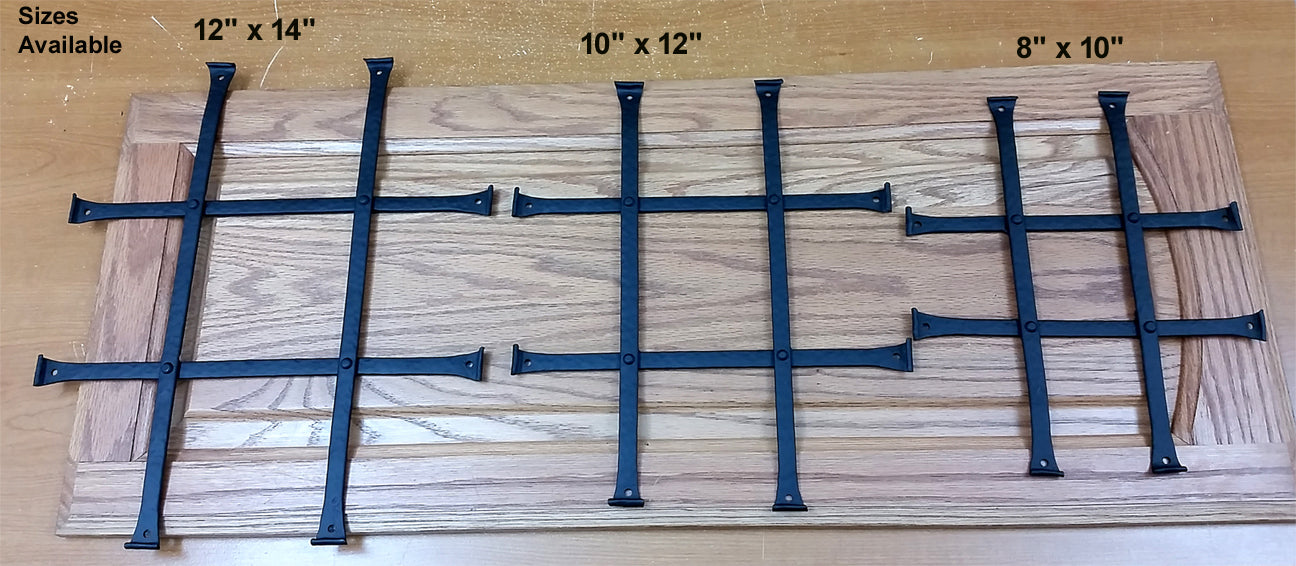 Low profile curled tip door and gate grille in black, 8x10 inches, featuring four bars, sold individually.