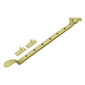 13-inch colonial window casement stay adjuster with multiple finishes, includes mounting hardware for easy installation.