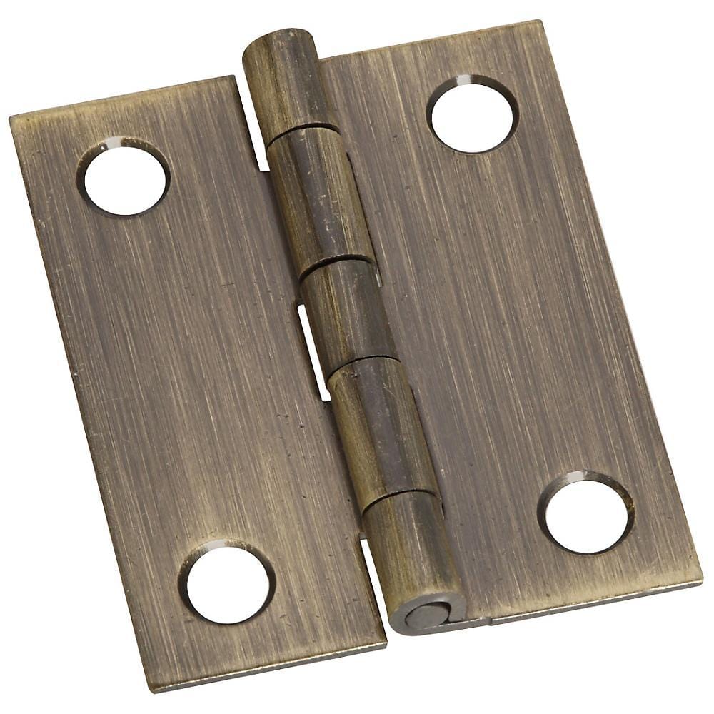 Small broad hinges measuring 1-1/2" x 1-1/4" available in multiple finishes, sold in a convenient 2 pack.
