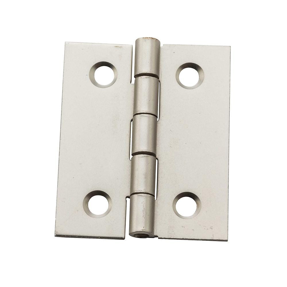 Small broad hinges measuring 1-1/2" x 1-1/4" available in multiple finishes, sold in a convenient 2 pack.
