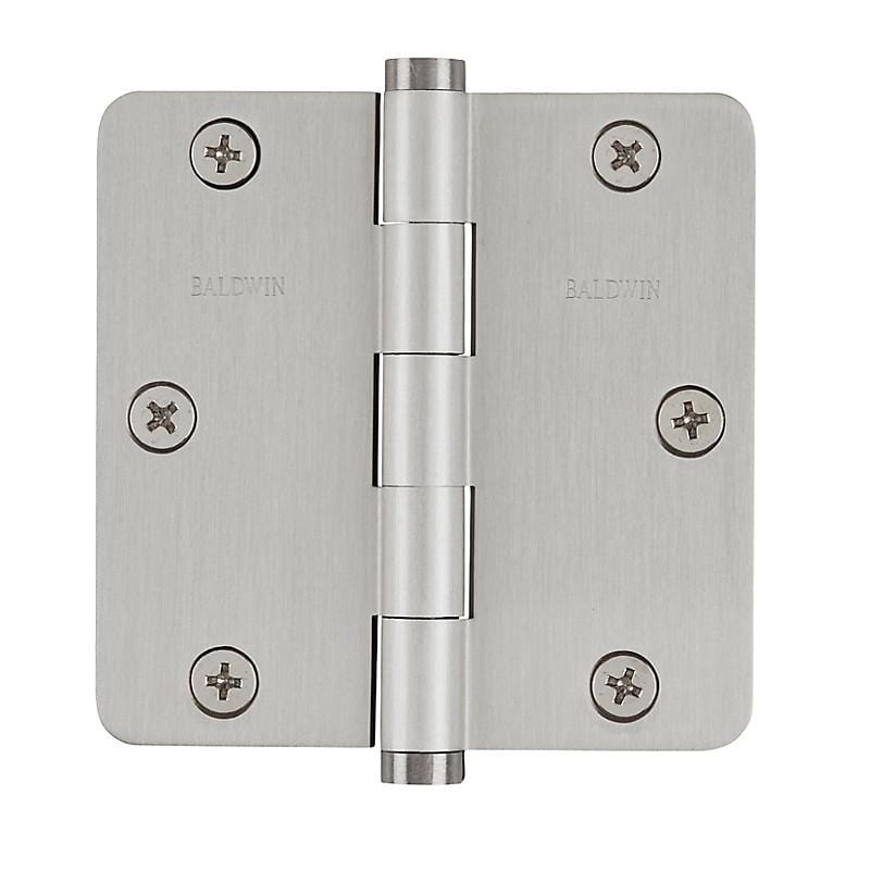 Baldwin Residential Hinges, 3-1/2" x 3-1/2" with 1/4" Radius Corners - Door Hinges Satin Nickel - 3