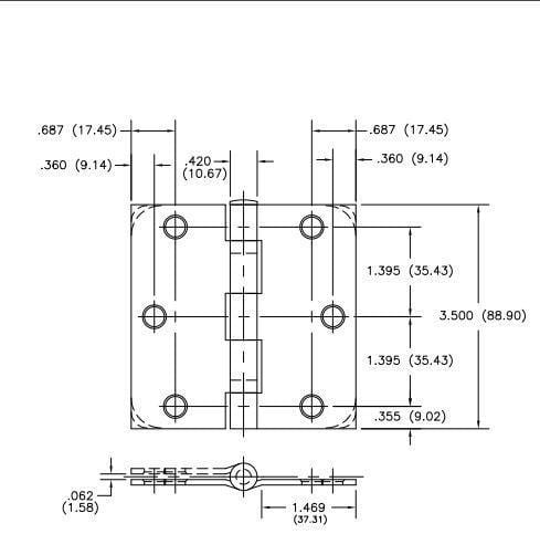 Hager 3.5-inch square door hinge in various finishes, sold individually for residential or commercial use.