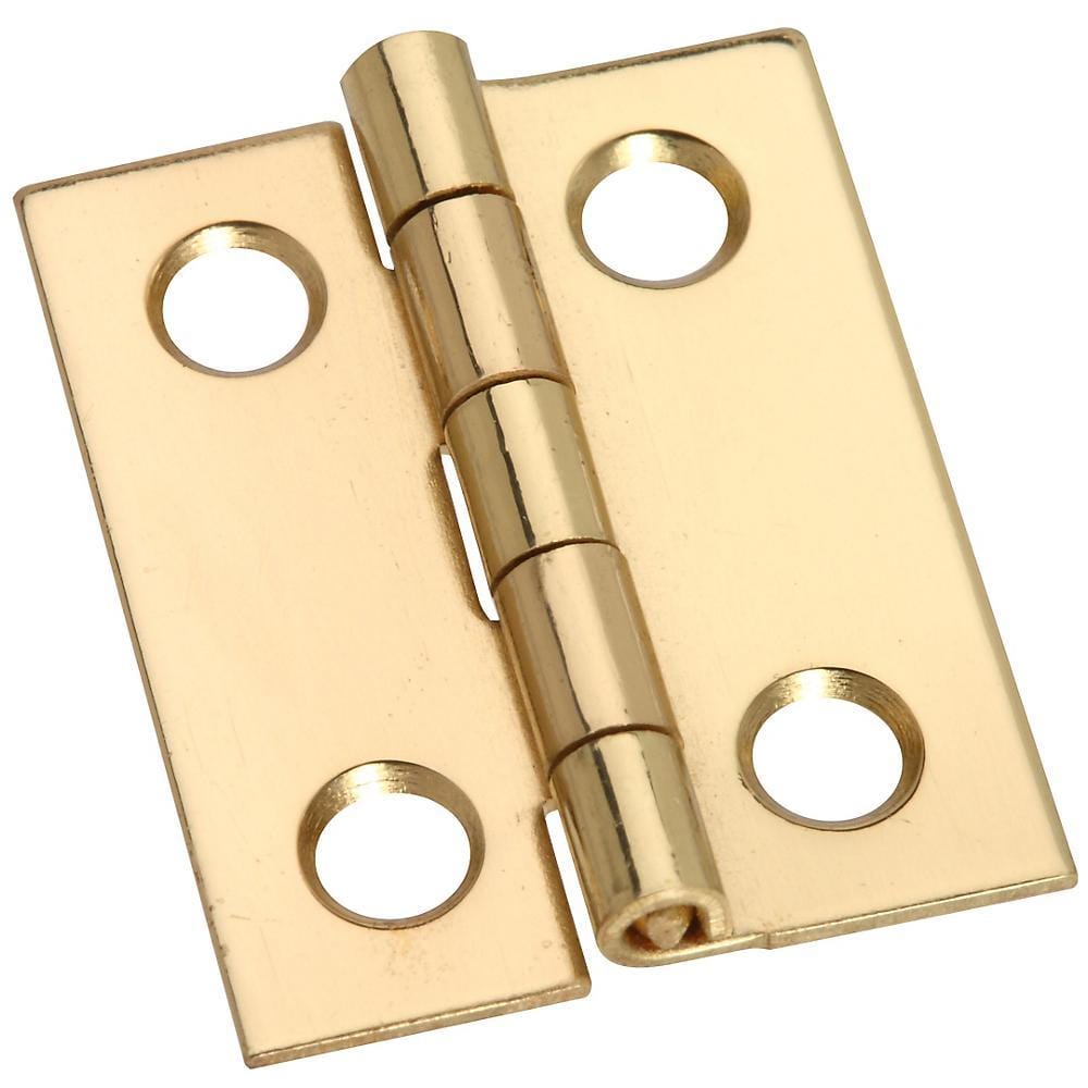Solid brass small medium hinges measuring 1" x 13/16", ideal for doors and cabinets, sold in a 4 pack.