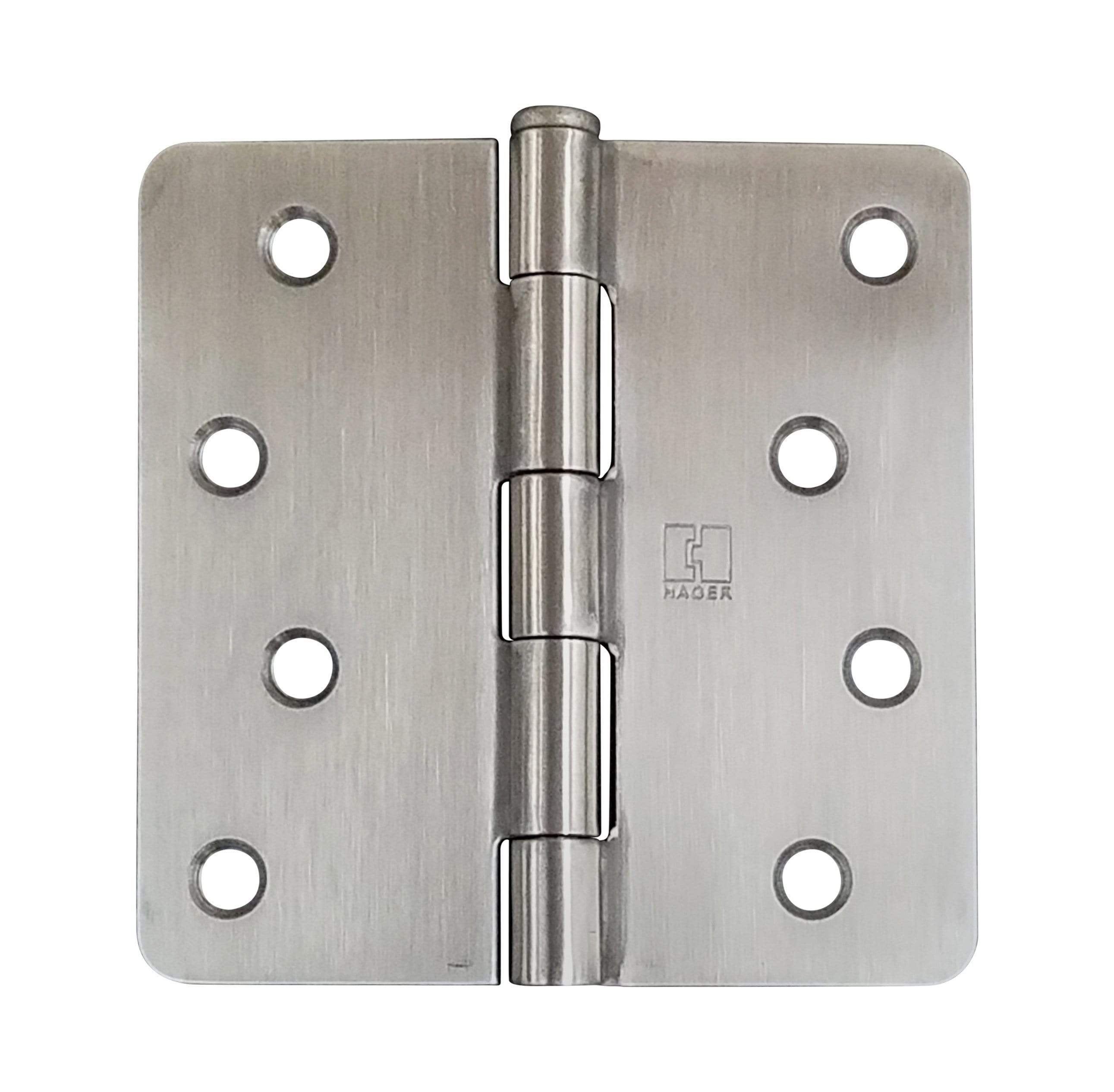 Hager five knuckle plain bearing hinge, 4 inches with 1/4 inch radius, available in multiple finishes, sold individually.