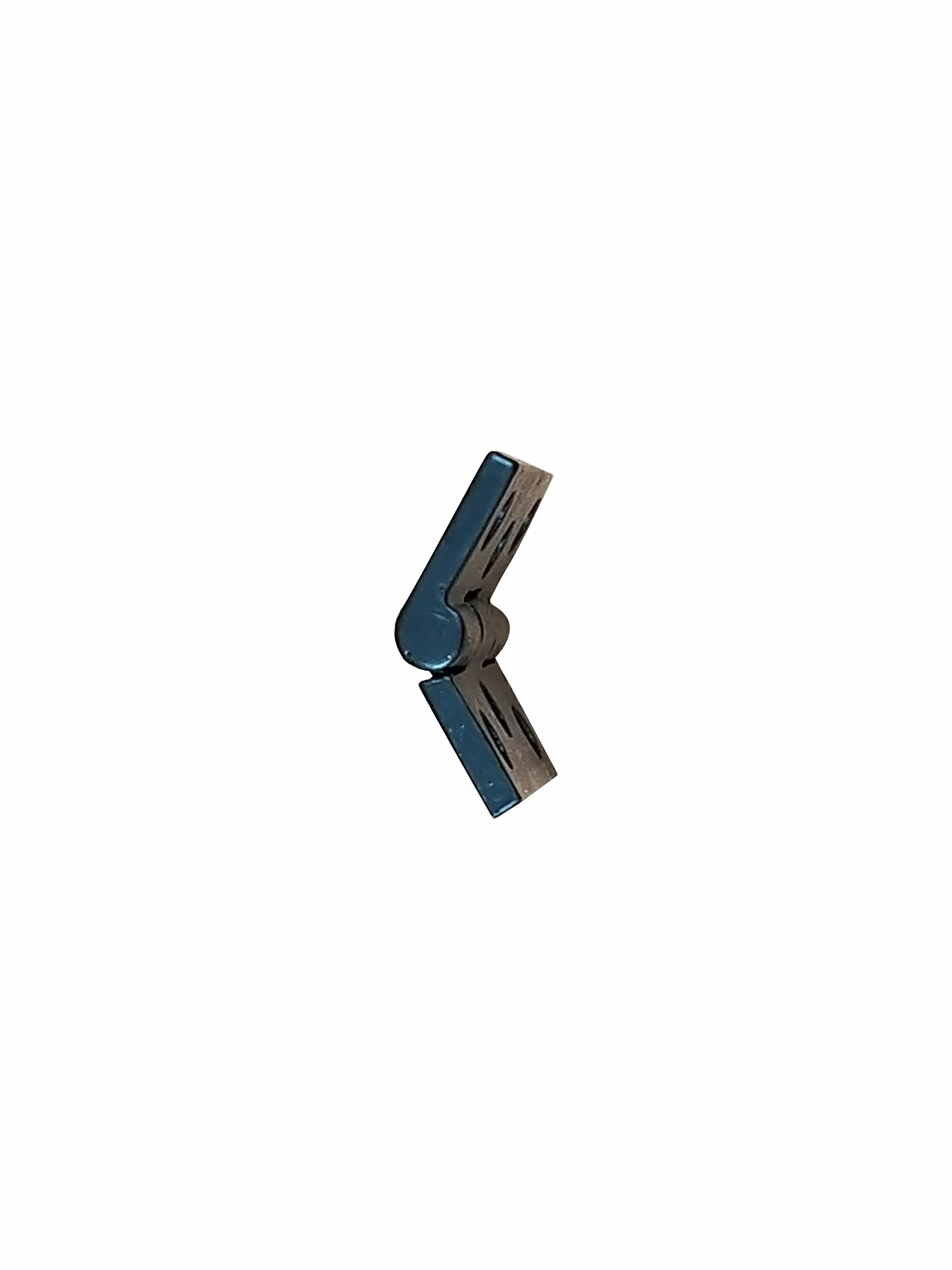 Black solid iron surface mounted small hinge for cabinets, measuring 1 5/8" x 2", sold individually.